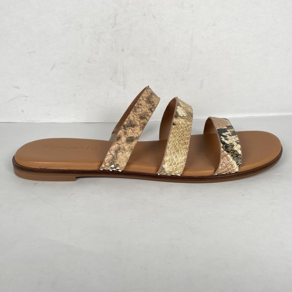 Madewell Shoes Womens Size 8 Brown Snake Print Leather Sandals Slip On Strappy